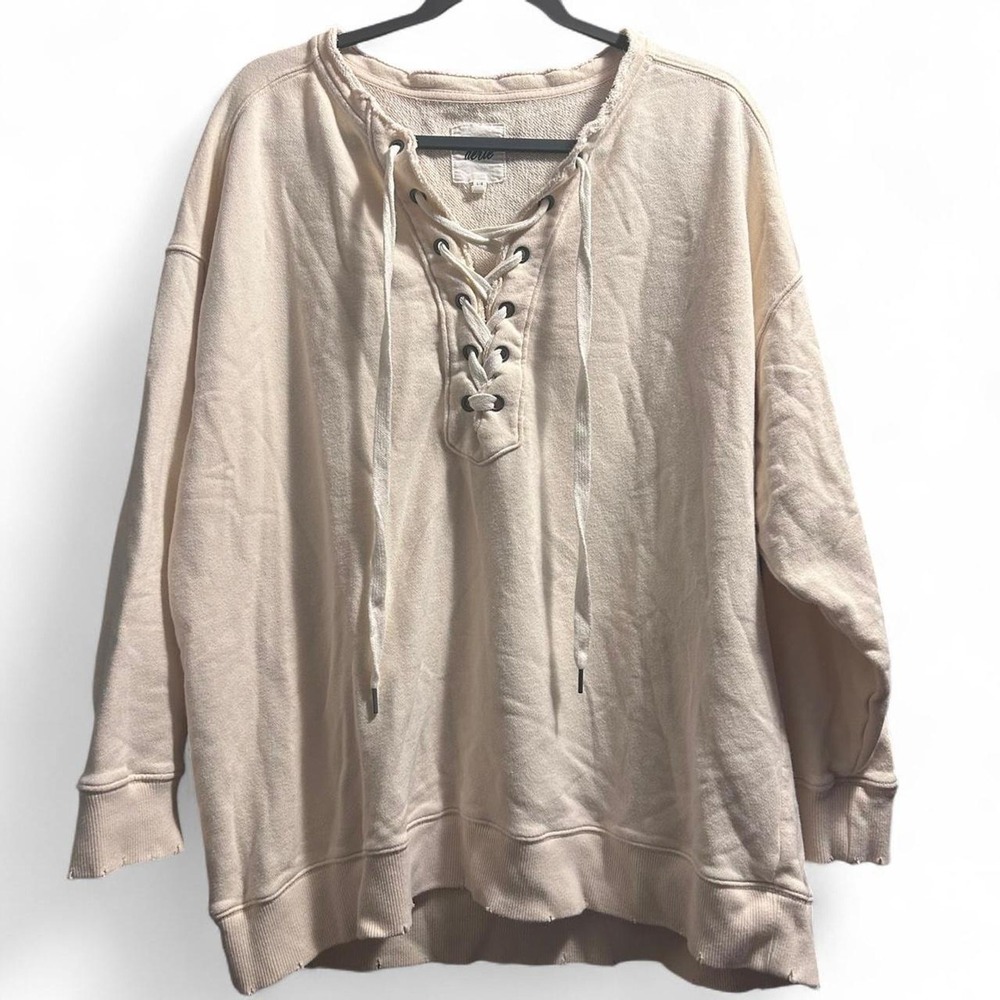 Cream aerie crew neck sweatshirt‎ Large Lace up Top EUC